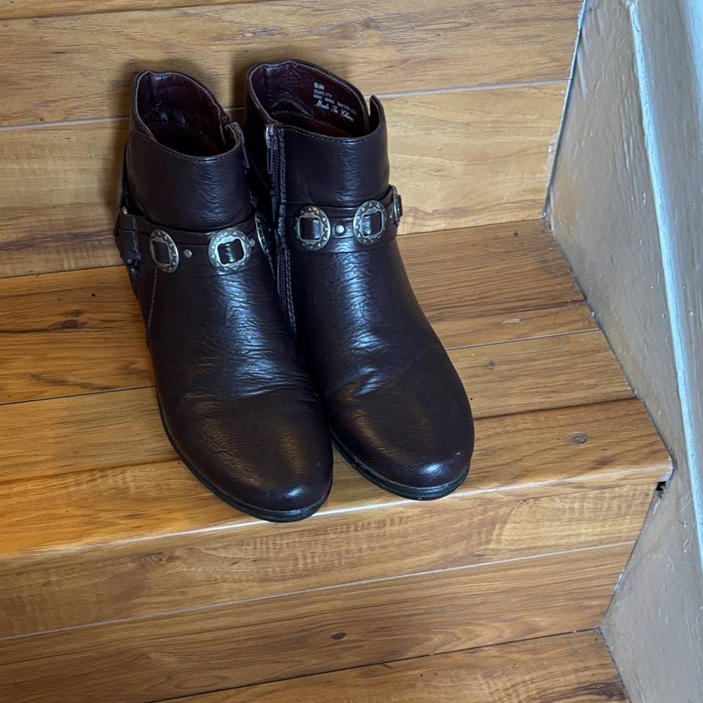 Born Dark Brown Ankle Booties with Buckle Detail